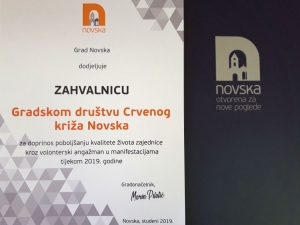 Zahvalnica volonterima Crvenog križa Novska